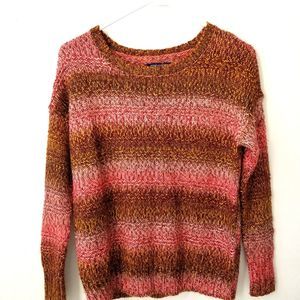 American Eagle Outfitters Pink Brown Stripe Crew Neck Sweater - Women's XS